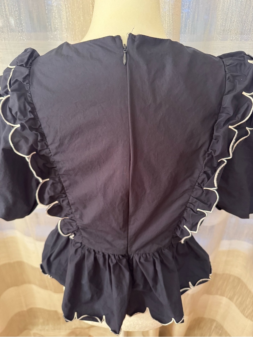 English Factory Navy Peplum Top with White Trim Ruffles - Picture 5 of 7